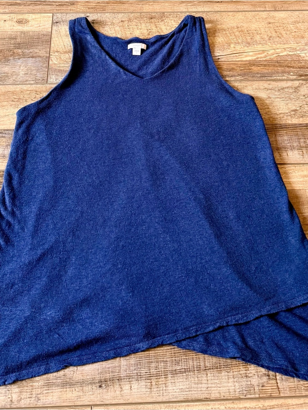 Pure Jill - Asymmetrical Linen-Blend Tank - L - Navy